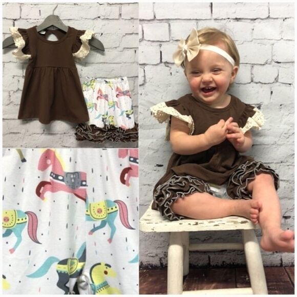 2pc. Baby Girl Carousel Print Shorts Set - Picture 2 of 8